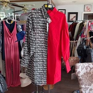 Red and Black Asymmetrical Women's Top